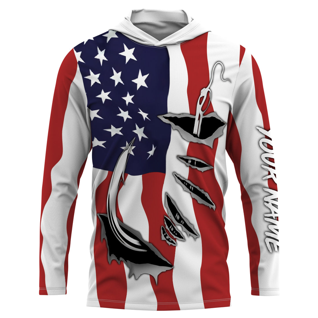 US Fishing Fish Hook American flag UV protection custom long sleeves Patriotic fishing apparel IPH1900