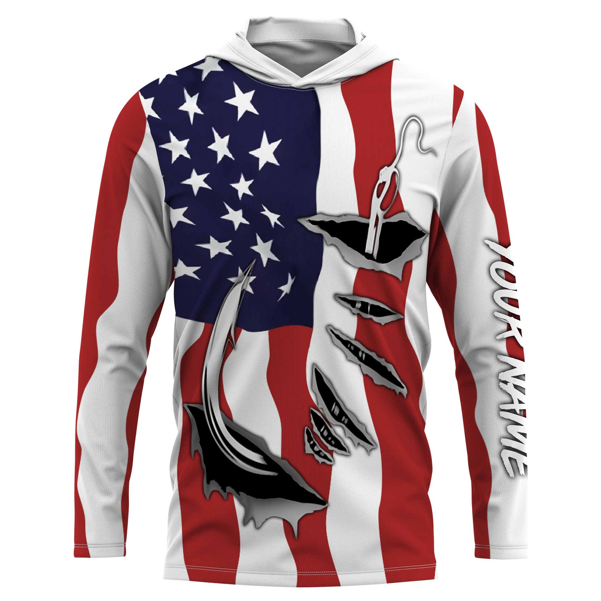 US Fishing Fish Hook American flag UV protection custom long sleeves Patriotic fishing apparel IPH1900