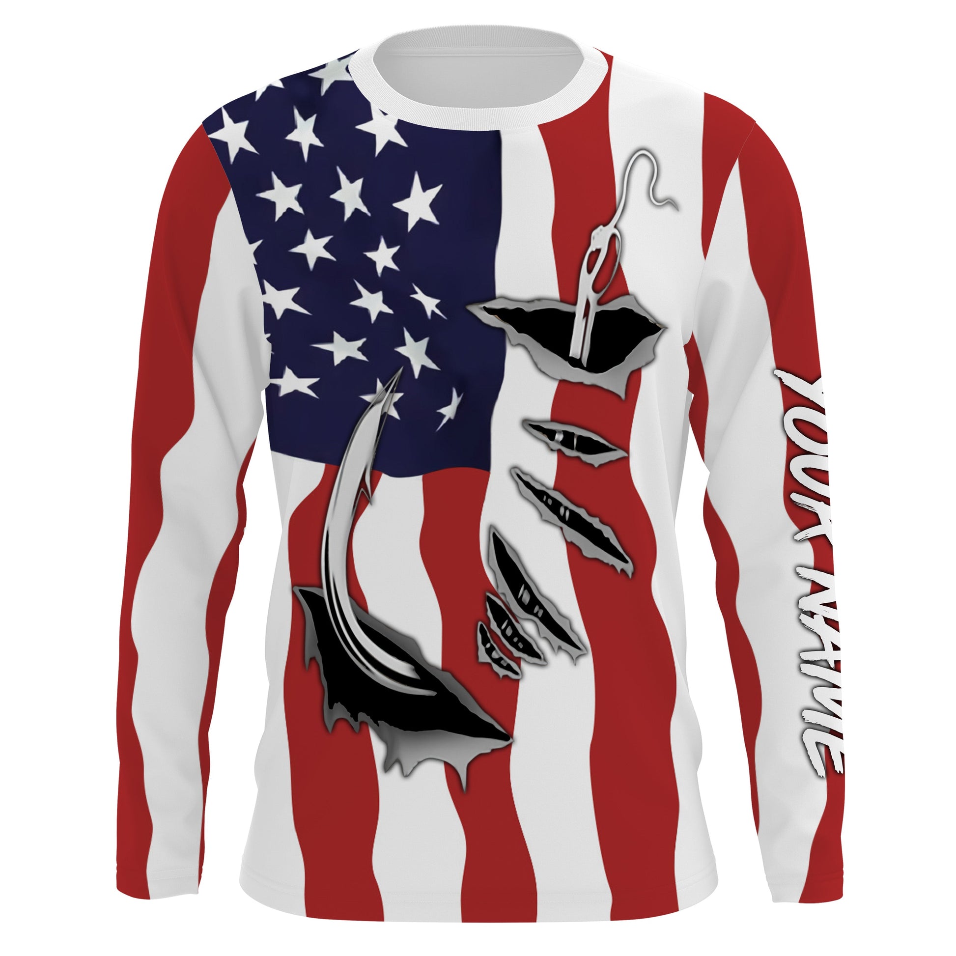 US Fishing Fish Hook American flag UV protection custom long sleeves Patriotic fishing apparel IPH1900