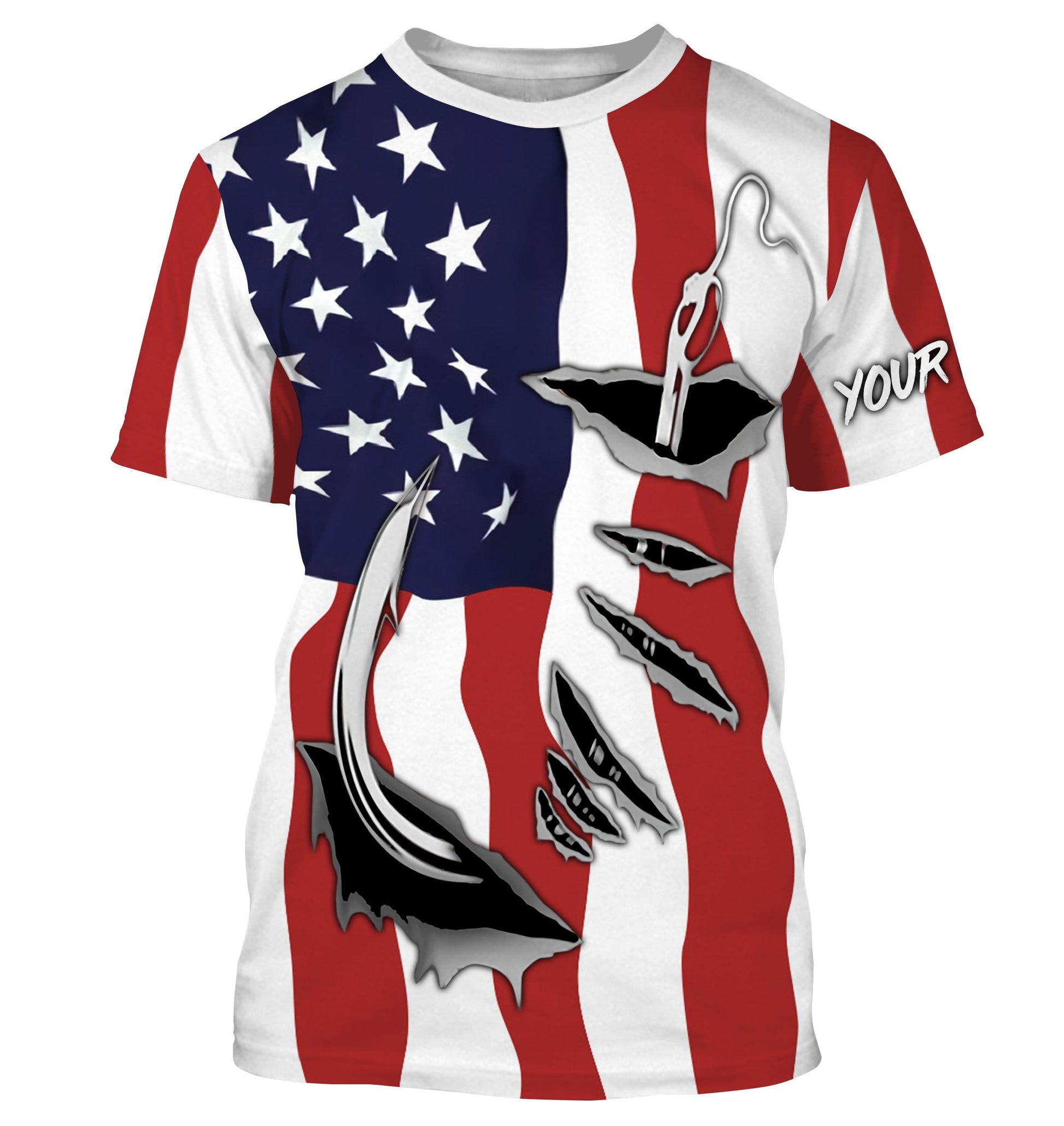 US Fishing Fish Hook American flag UV protection custom long sleeves Patriotic fishing apparel IPH1900