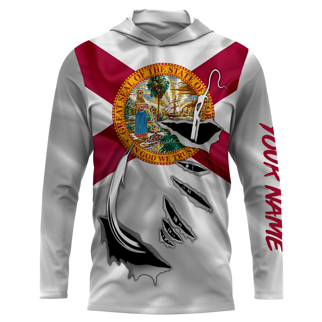 FL Fishing Fish Hook Florida Flag UV protection Custom long sleeves personalized Patriotic fishing apparel gifts IPH1901