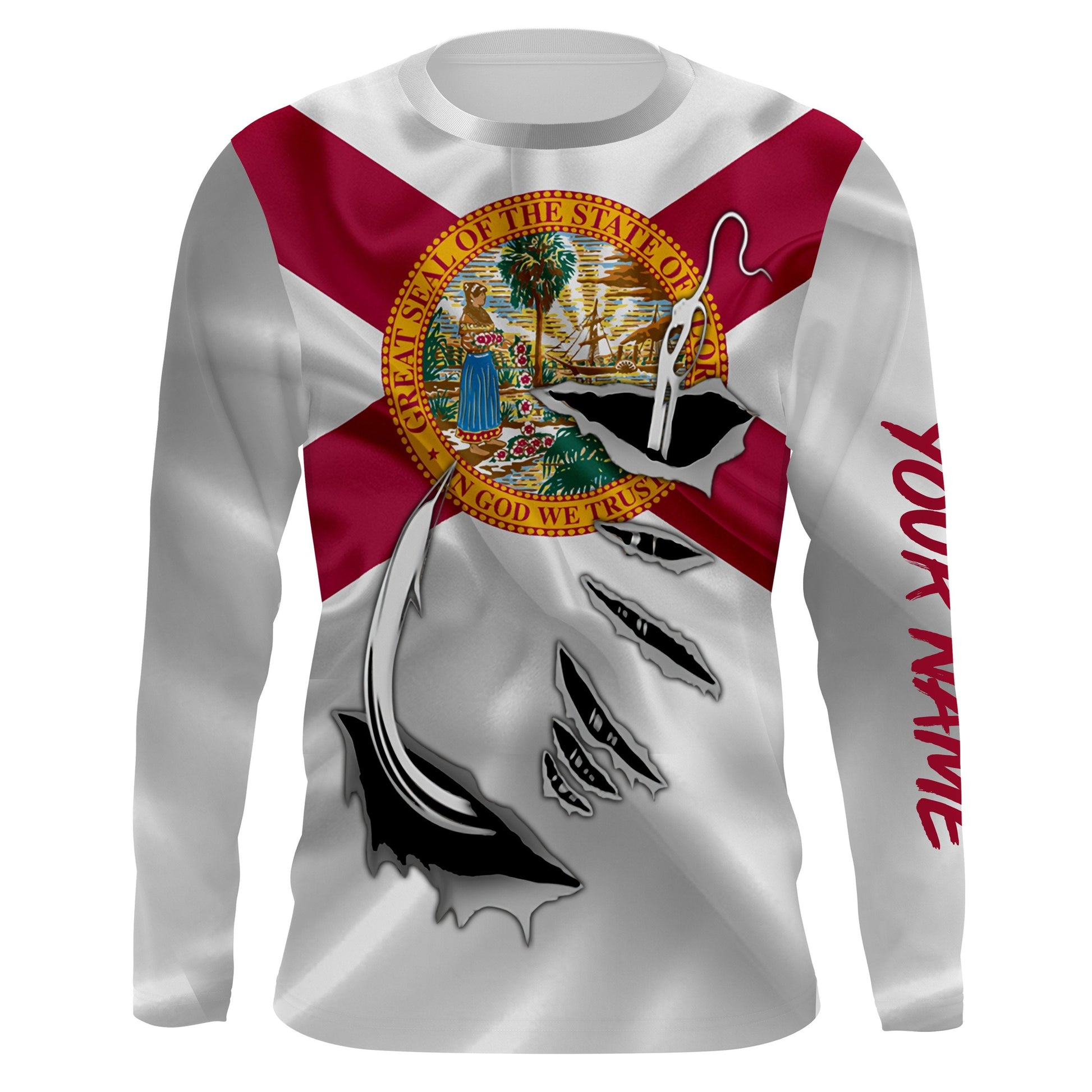 FL Fishing Fish Hook Florida Flag UV protection Custom long sleeves personalized Patriotic fishing apparel gifts IPH1901