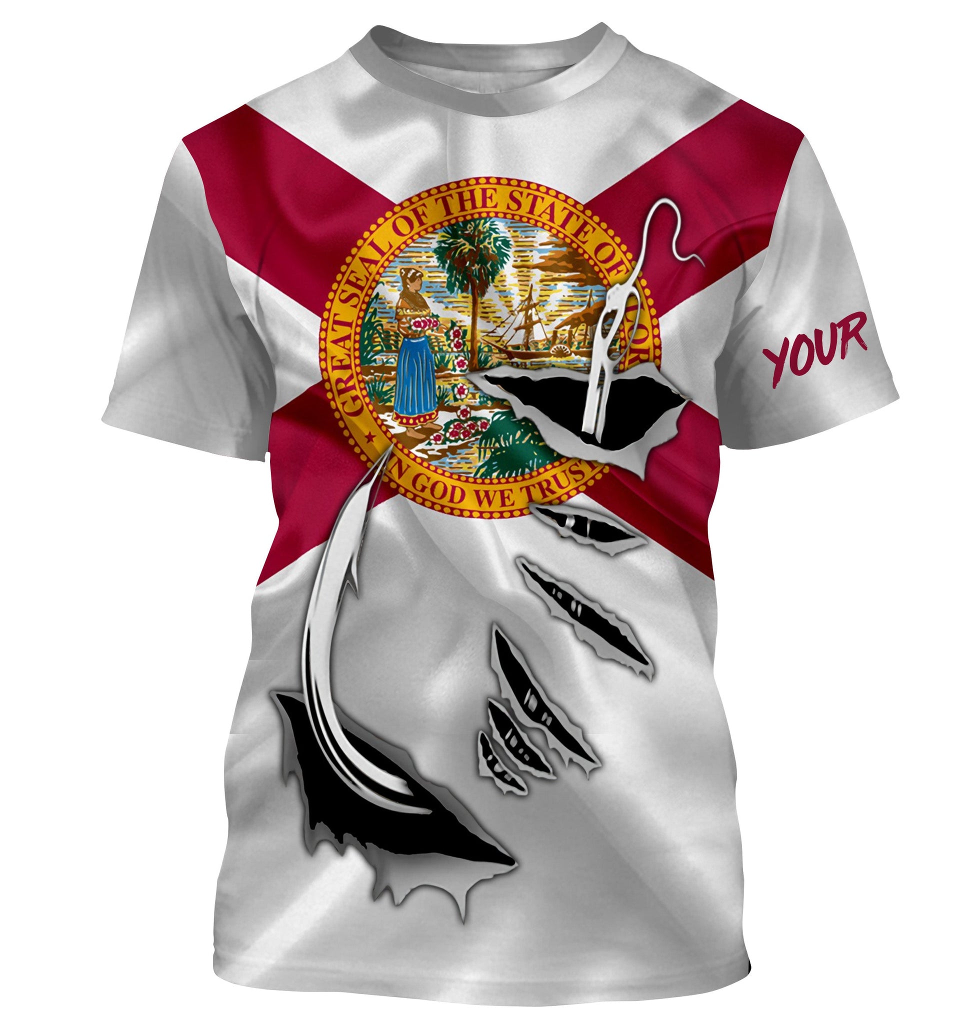 FL Fishing Fish Hook Florida Flag UV protection Custom long sleeves personalized Patriotic fishing apparel gifts IPH1901
