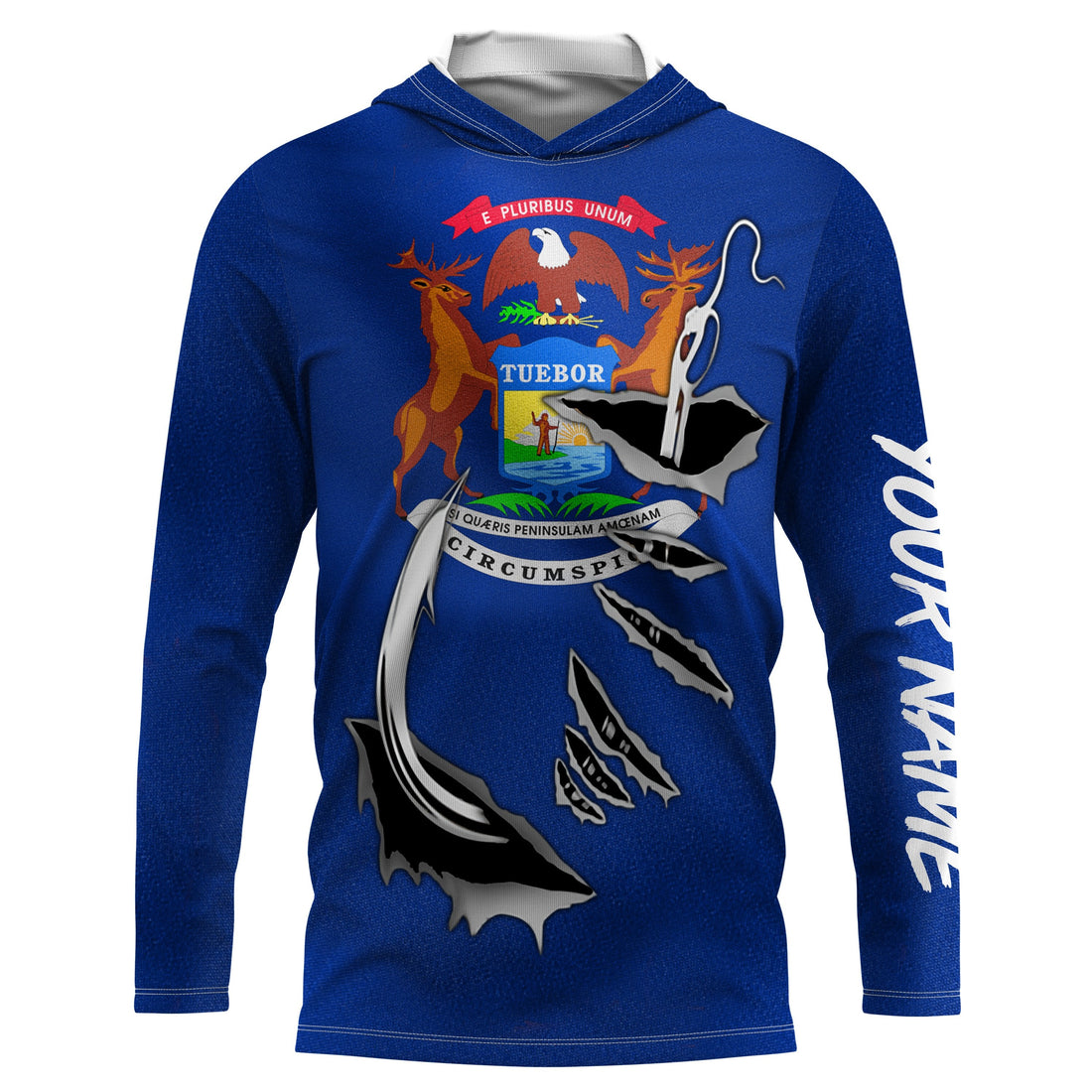 MI Michigan Flag Fishing 3D Fish Hook UV protection quick dry customize name long sleeves personalized Patriotic fishing apparel gift for Fishing lovers IPH1902