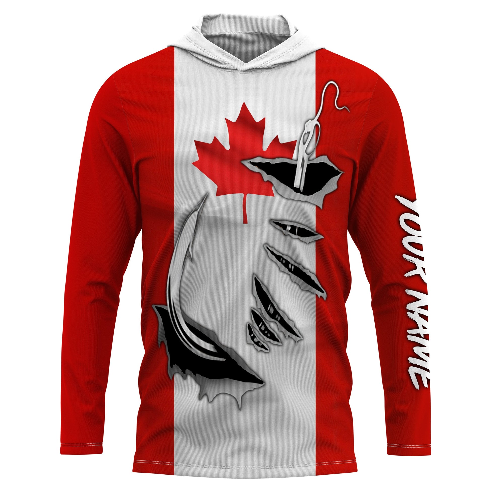 Canada Flag Fishing 3D Fish Hook UV protection quick dry customize name long sleeves personalized Patriotic fishing apparel gift for Fishing lovers IPH1903