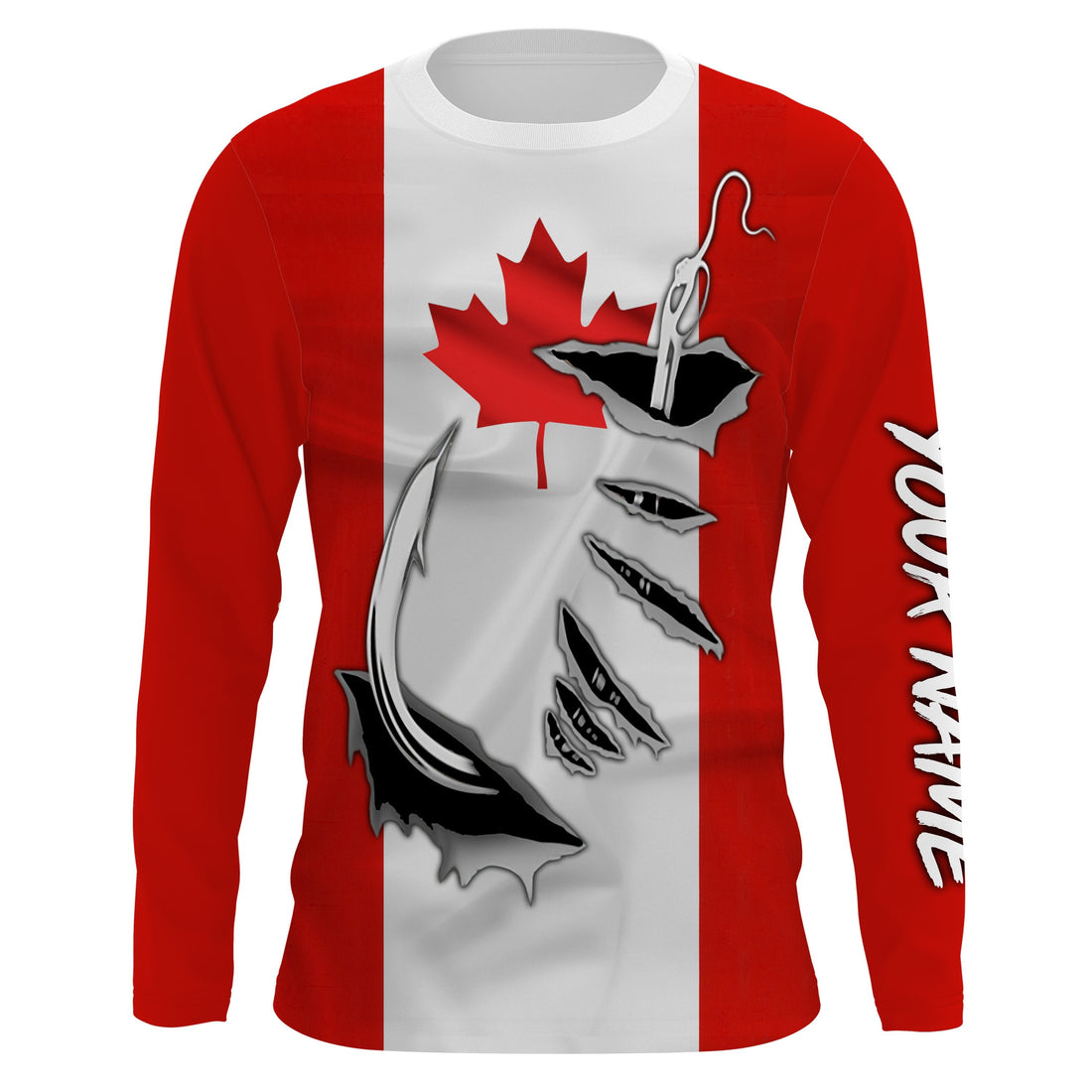 Canada Flag Fishing 3D Fish Hook UV protection quick dry customize name long sleeves personalized Patriotic fishing apparel gift for Fishing lovers IPH1903