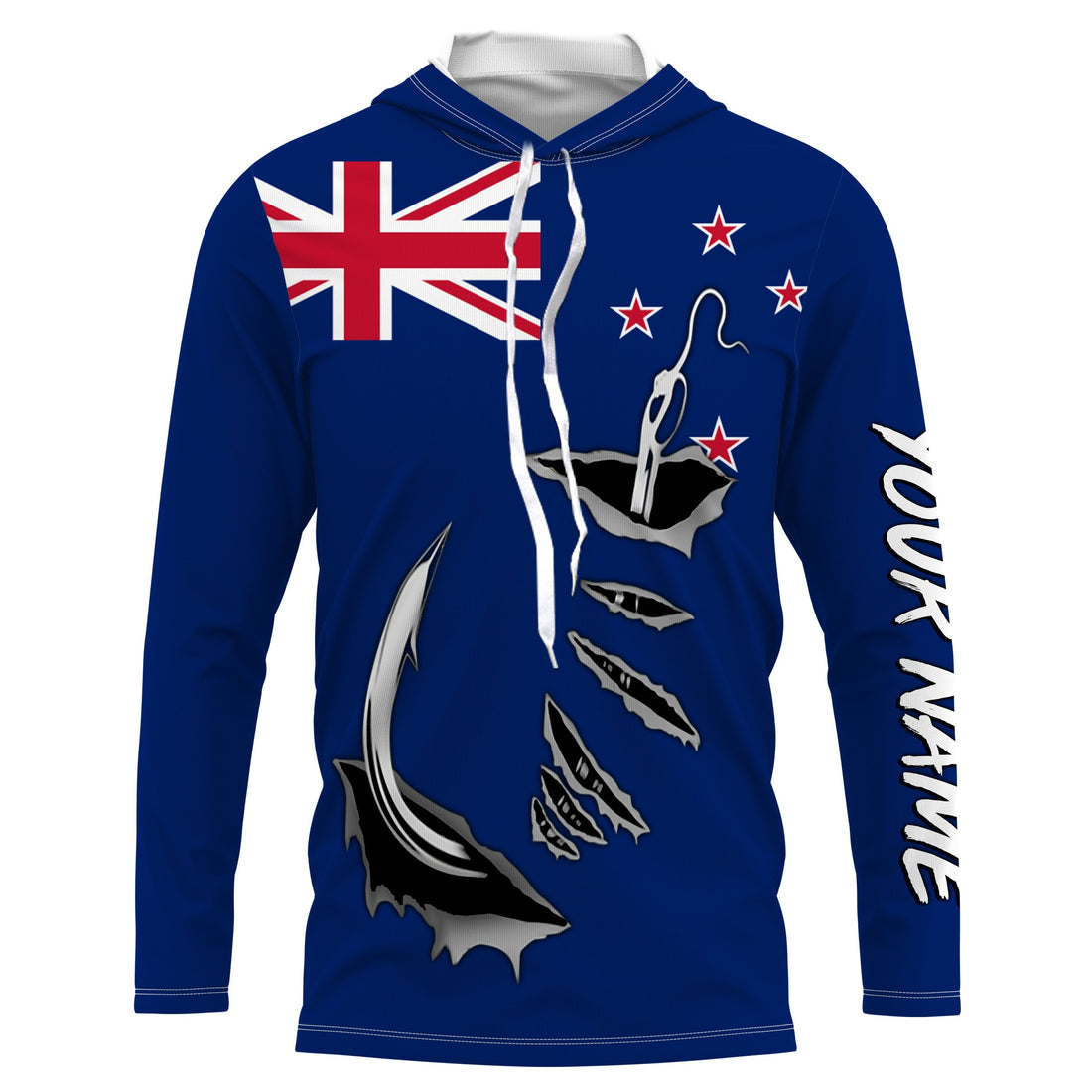 Fishing hook Newzealand Flag Long Sleeve Fishing, Personalized Patriotic Fishing gifts