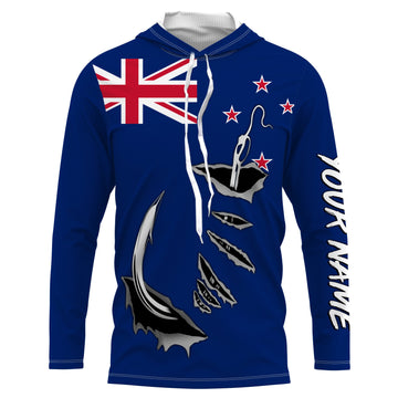Fishing hook Newzealand Flag Long Sleeve Fishing, Personalized Patriotic Fishing gifts