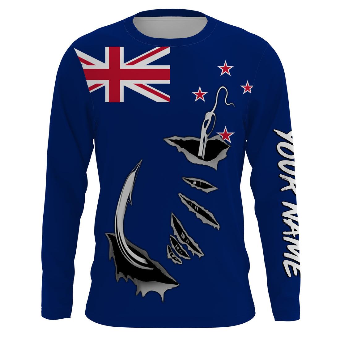 Fishing hook Newzealand Flag Long Sleeve Fishing, Personalized Patriotic Fishing gifts
