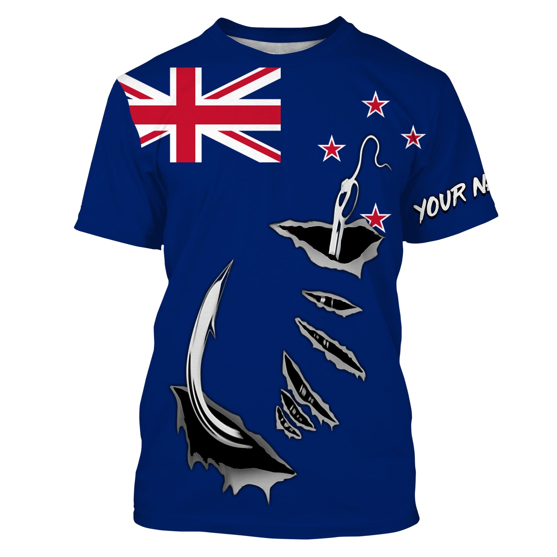 Fishing hook Newzealand Flag Long Sleeve Fishing, Personalized Patriotic Fishing gifts