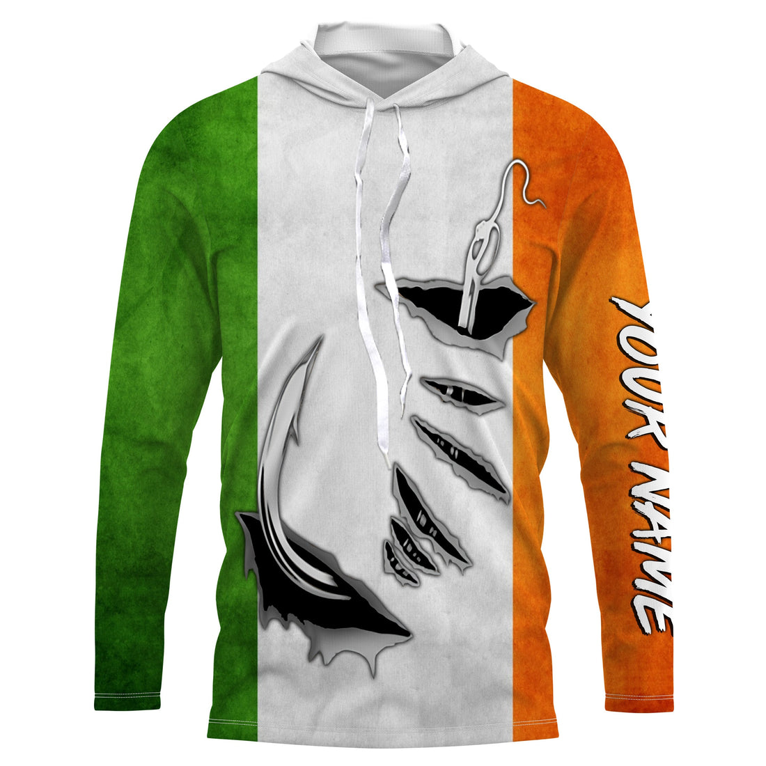 Fishing hook Ireland Flag Long Sleeve Fishing, Personalized Patriotic Fishing gifts