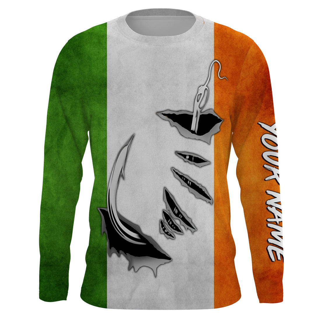 Fishing hook Ireland Flag Long Sleeve Fishing, Personalized Patriotic Fishing gifts