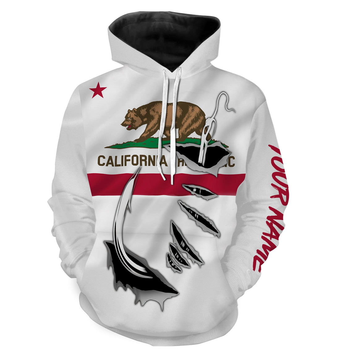 CA Fishing 3D Fish Hook California Flag UV protection quick-dry Custom long sleeves personalized fishing apparel gift for Fishing lovers IPH1904