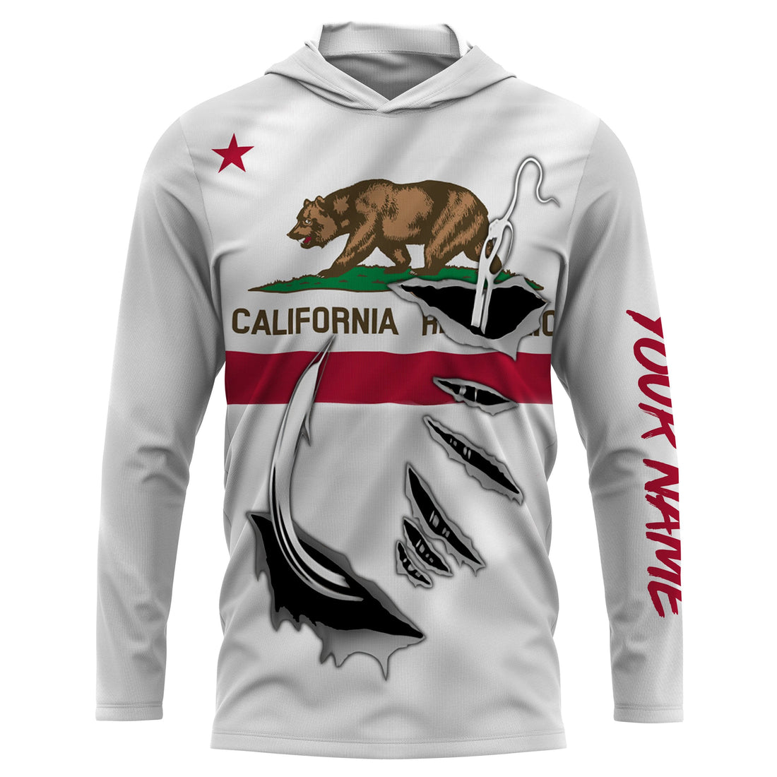 CA Fishing 3D Fish Hook California Flag UV protection quick-dry Custom long sleeves personalized fishing apparel gift for Fishing lovers IPH1904