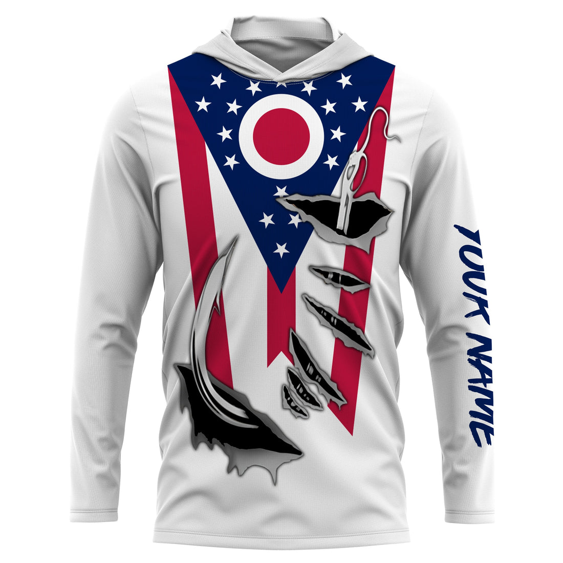 OH Ohio Flag Fishing 3D Fish Hook UV protection quick dry customize name long sleeves personalized Patriotic fishing apparel gift for Fishing lovers IPH1906