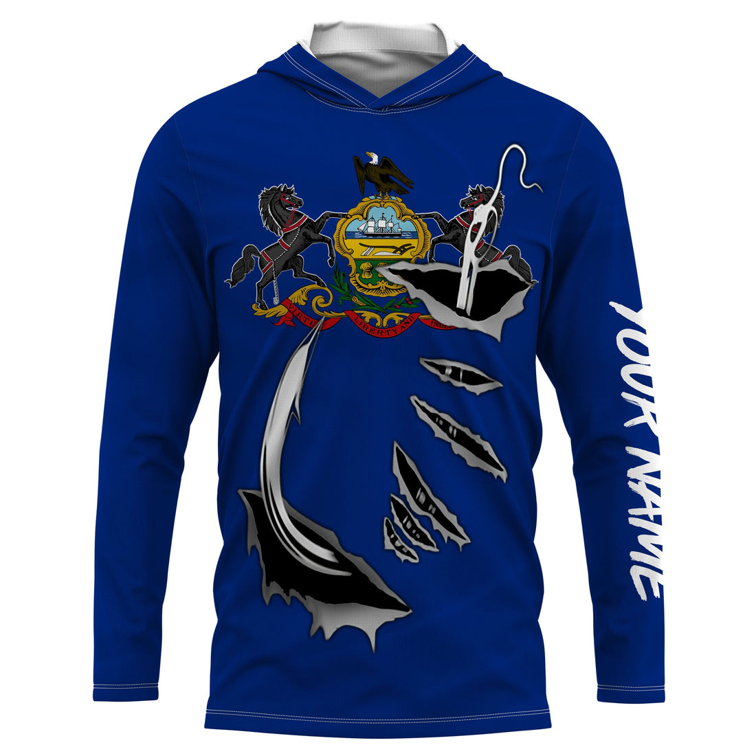PA Pennsylvania Flag Fishing 3D Fish Hook UV protection quick dry customize name long sleeves personalized Patriotic fishing apparel gift for Fishing lovers IPH1907