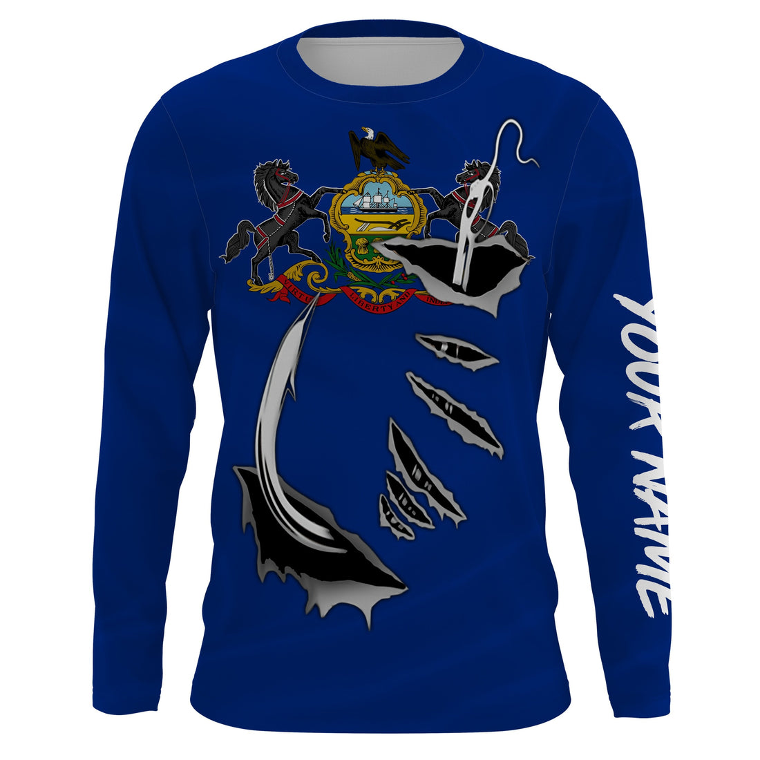 PA Pennsylvania Flag Fishing 3D Fish Hook UV protection quick dry customize name long sleeves personalized Patriotic fishing apparel gift for Fishing lovers IPH1907