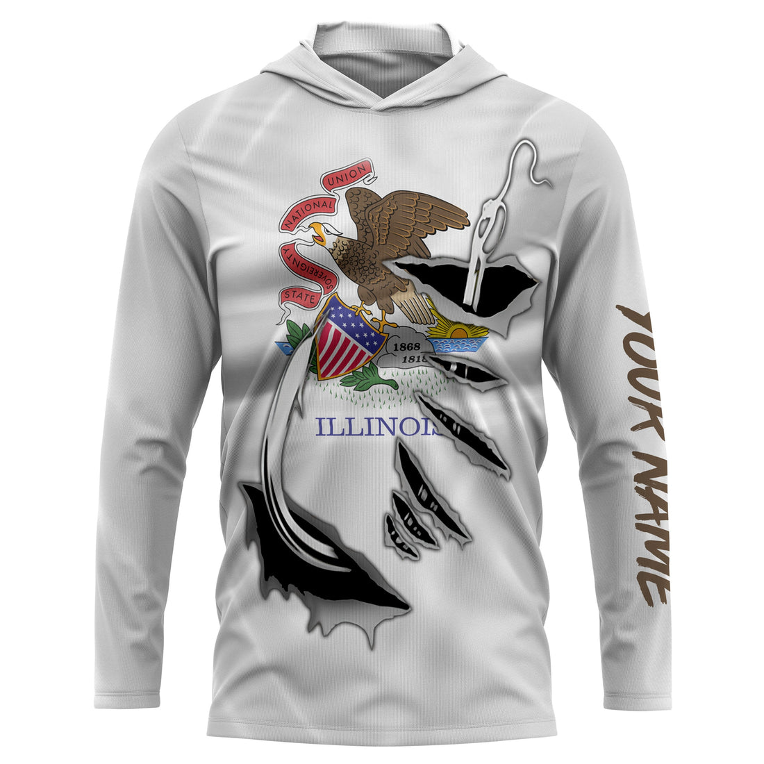 IL Illinois Flag Fishing 3D Fish Hook UV protection quick dry customize name long sleeves personalized Patriotic fishing apparel gift for Fishing lovers IPH1908