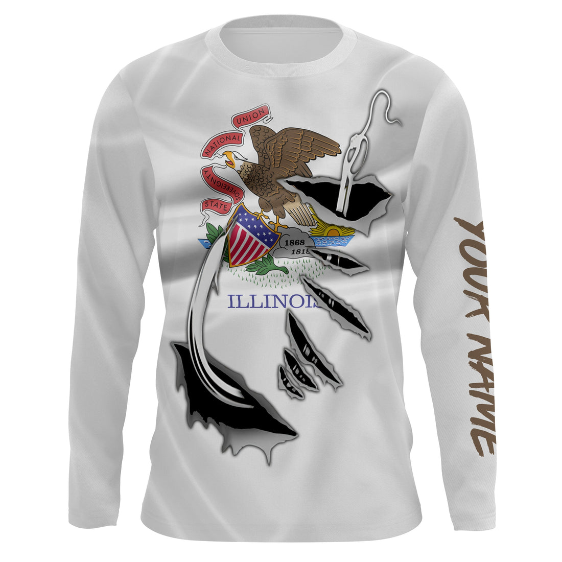 IL Illinois Flag Fishing 3D Fish Hook UV protection quick dry customize name long sleeves personalized Patriotic fishing apparel gift for Fishing lovers IPH1908