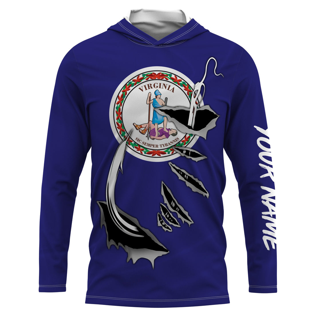 VA Virginia Flag Fishing 3D Fish Hook UV protection quick dry customize name long sleeves personalized Patriotic fishing apparel gift for Fishing lovers IPH1910