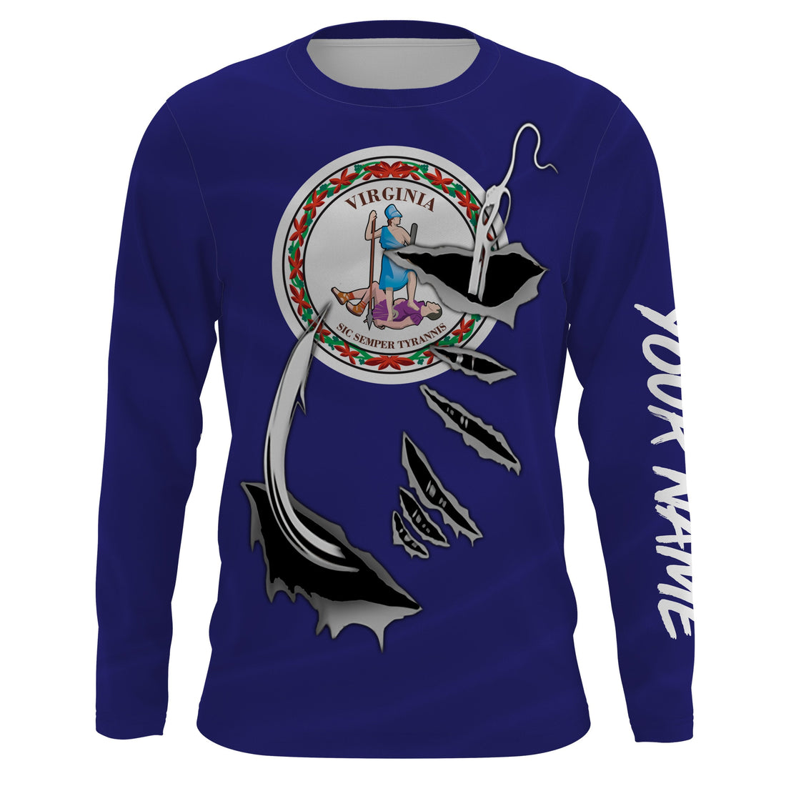 VA Virginia Flag Fishing 3D Fish Hook UV protection quick dry customize name long sleeves personalized Patriotic fishing apparel gift for Fishing lovers IPH1910
