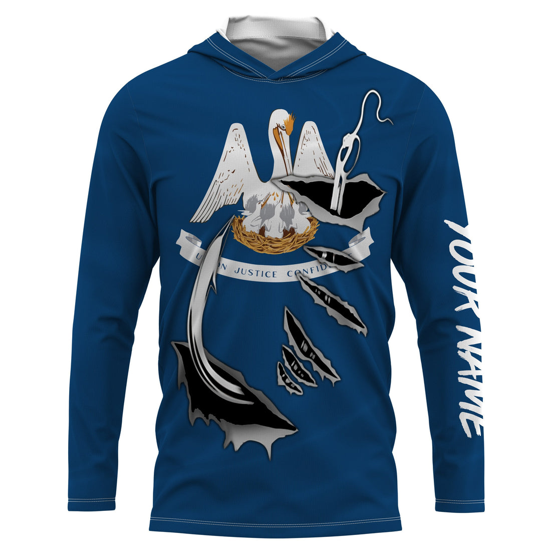 LA Louisiana Flag Fishing 3D Fish Hook UV protection quick dry customize name long sleeves personalized Patriotic fishing apparel gift for Fishing lovers IPH1911