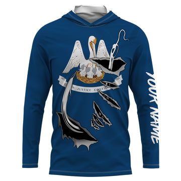 LA Louisiana Flag Fishing 3D Fish Hook UV protection quick dry customize name long sleeves personalized Patriotic fishing apparel gift for Fishing lovers IPH1911