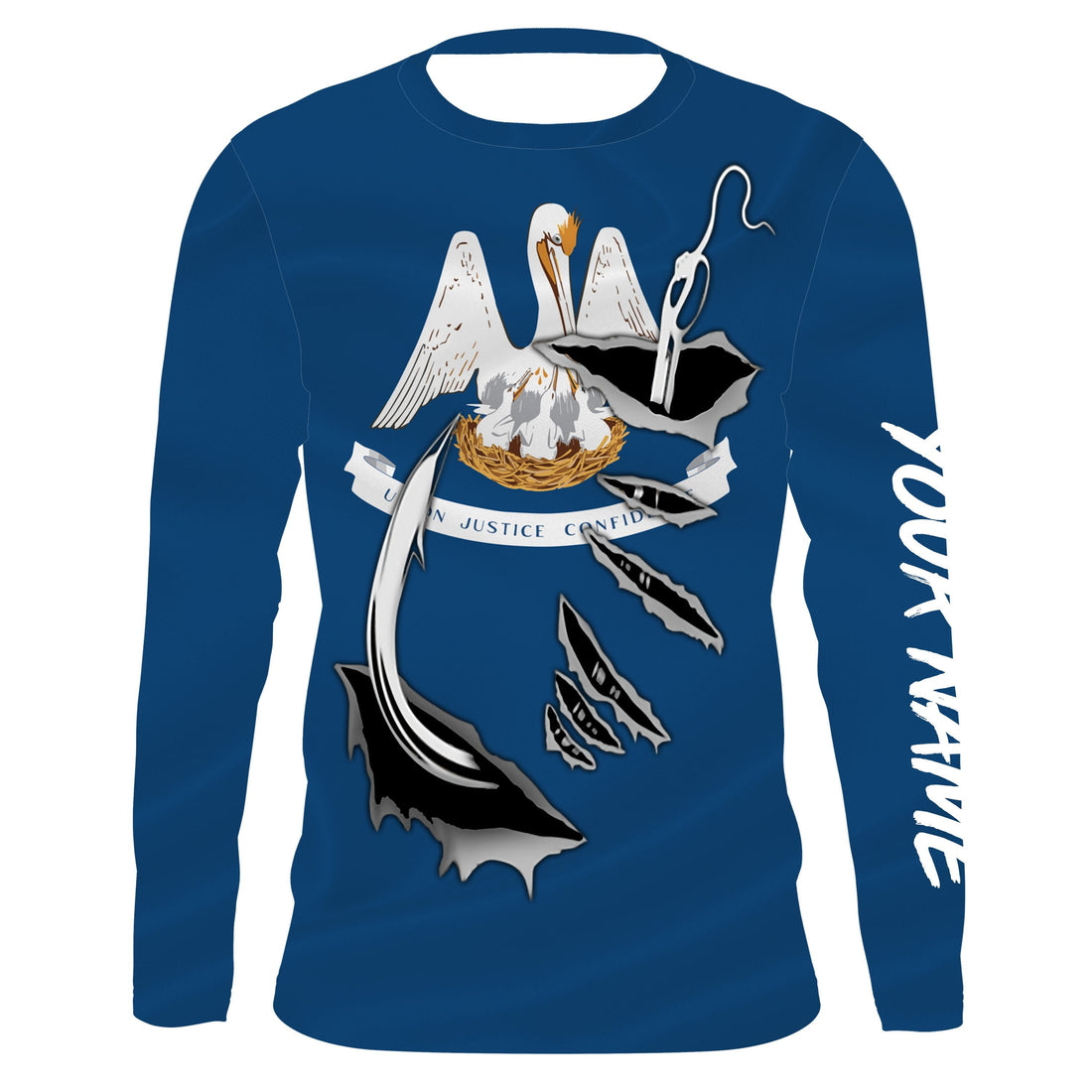 LA Louisiana Flag Fishing 3D Fish Hook UV protection quick dry customize name long sleeves personalized Patriotic fishing apparel gift for Fishing lovers IPH1911