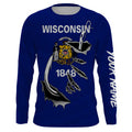 WI Wisconsin Flag Fishing 3D Fish Hook UV protection quick dry customize name long sleeves personalized Patriotic fishing apparel gift for Fishing lovers IPH1912