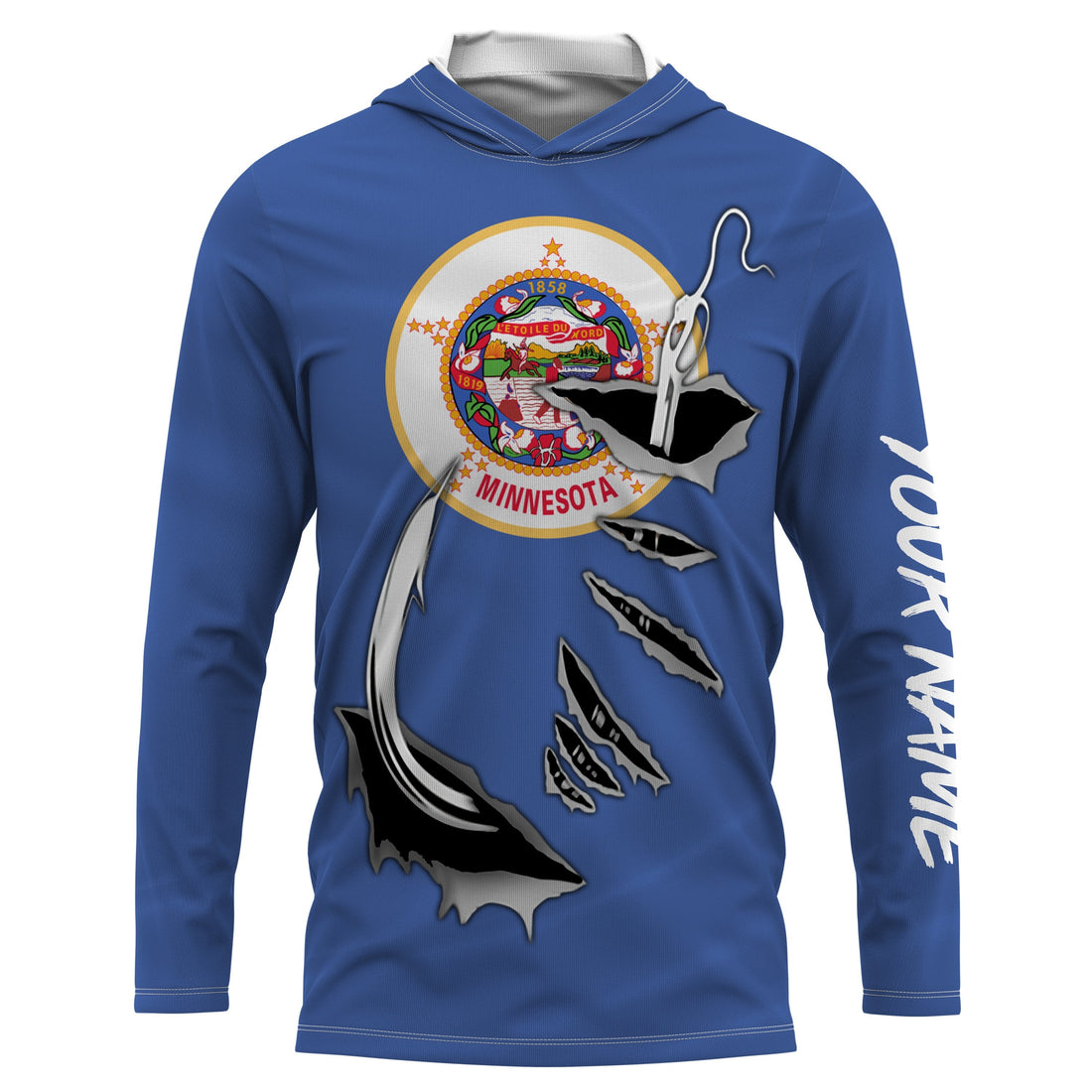 MN Fishing Minnesota Flag Fishing 3D Fish Hook UV protection quick dry customize name long sleeves personalized Patriotic fishing apparel gift for Fishing lovers IPH1913