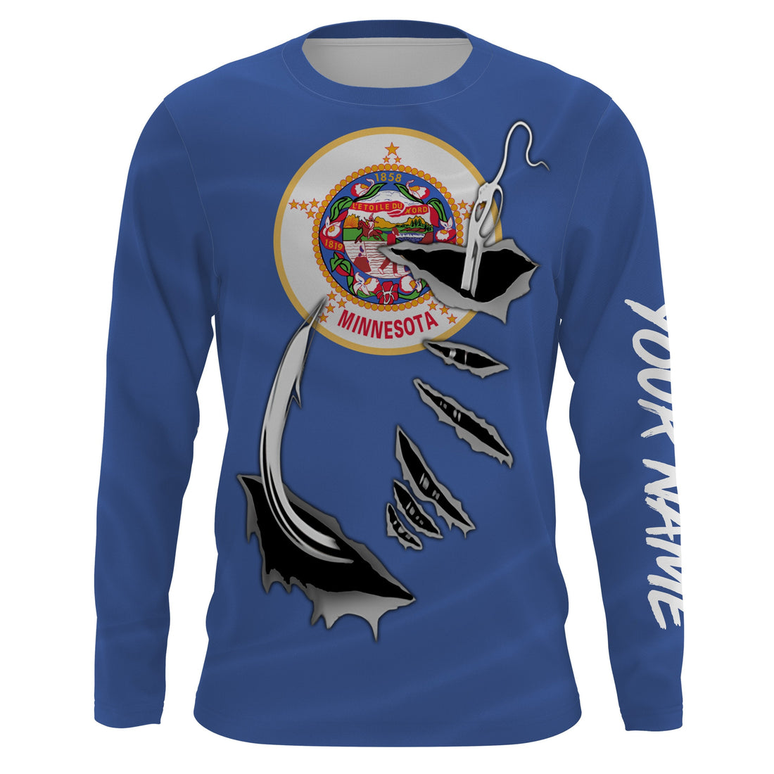 MN Fishing Minnesota Flag Fishing 3D Fish Hook UV protection quick dry customize name long sleeves personalized Patriotic fishing apparel gift for Fishing lovers IPH1913
