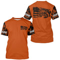 Orange Camo US Flag Largemouth Bass Custom Patrotic Fishing T-Shirts, Bass Fishing