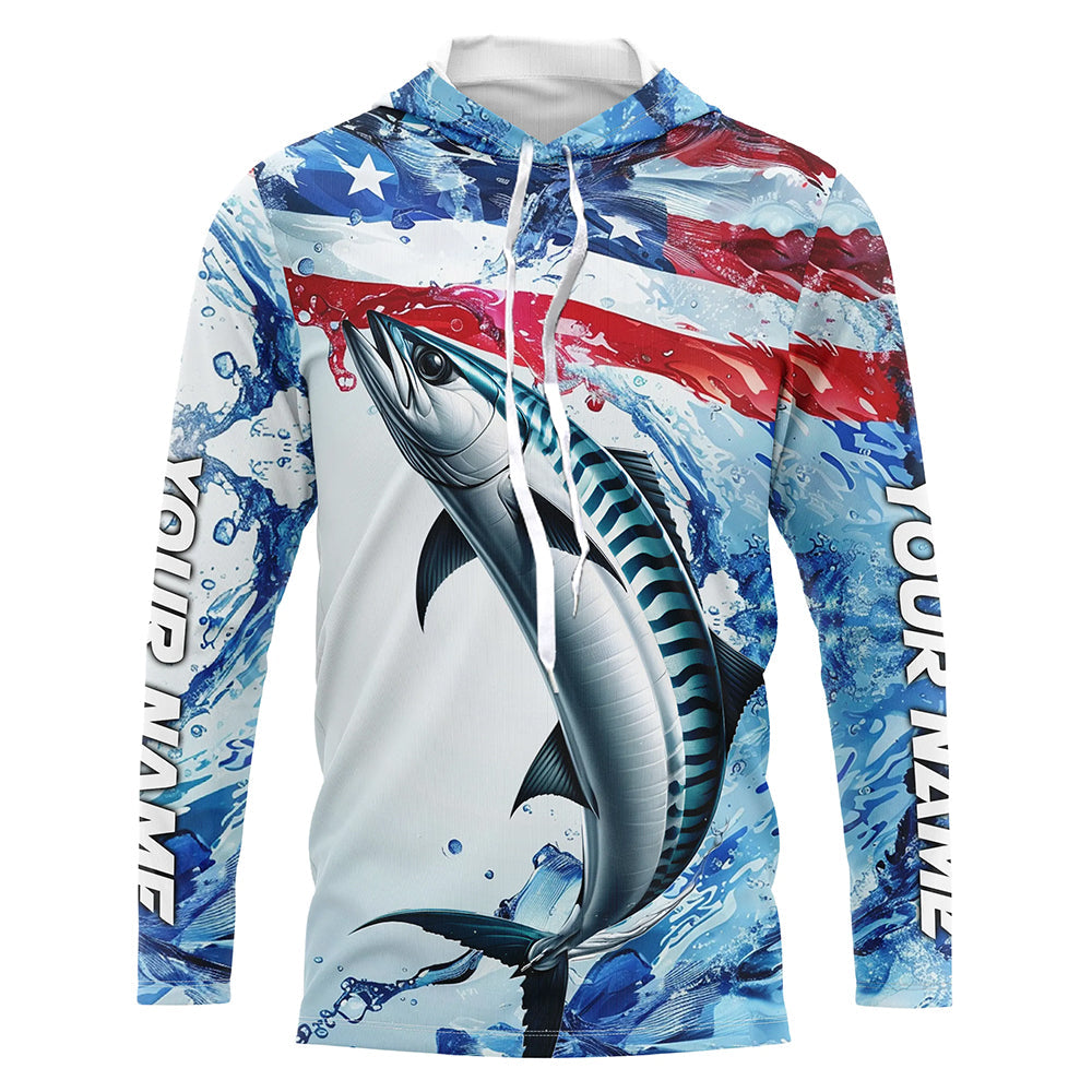 Custom Water American Flag King Mackerel Long Sleeve Fishing, Kingfish Team Fishing