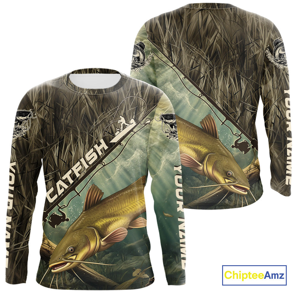Grass Camo Custom Catfish Fishing Tournament UV Protection Fishing T-Shirts
