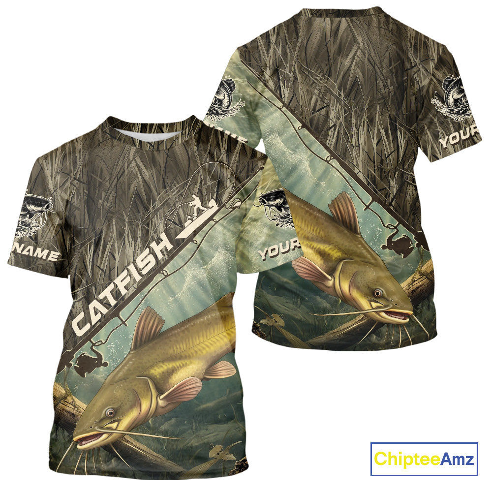 Grass Camo Custom Catfish Fishing Tournament UV Protection Fishing T-Shirts