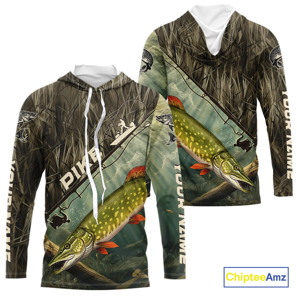 Grass Camo Custom Pike Fishing Tournament UV Protection Fishing T-Shirts