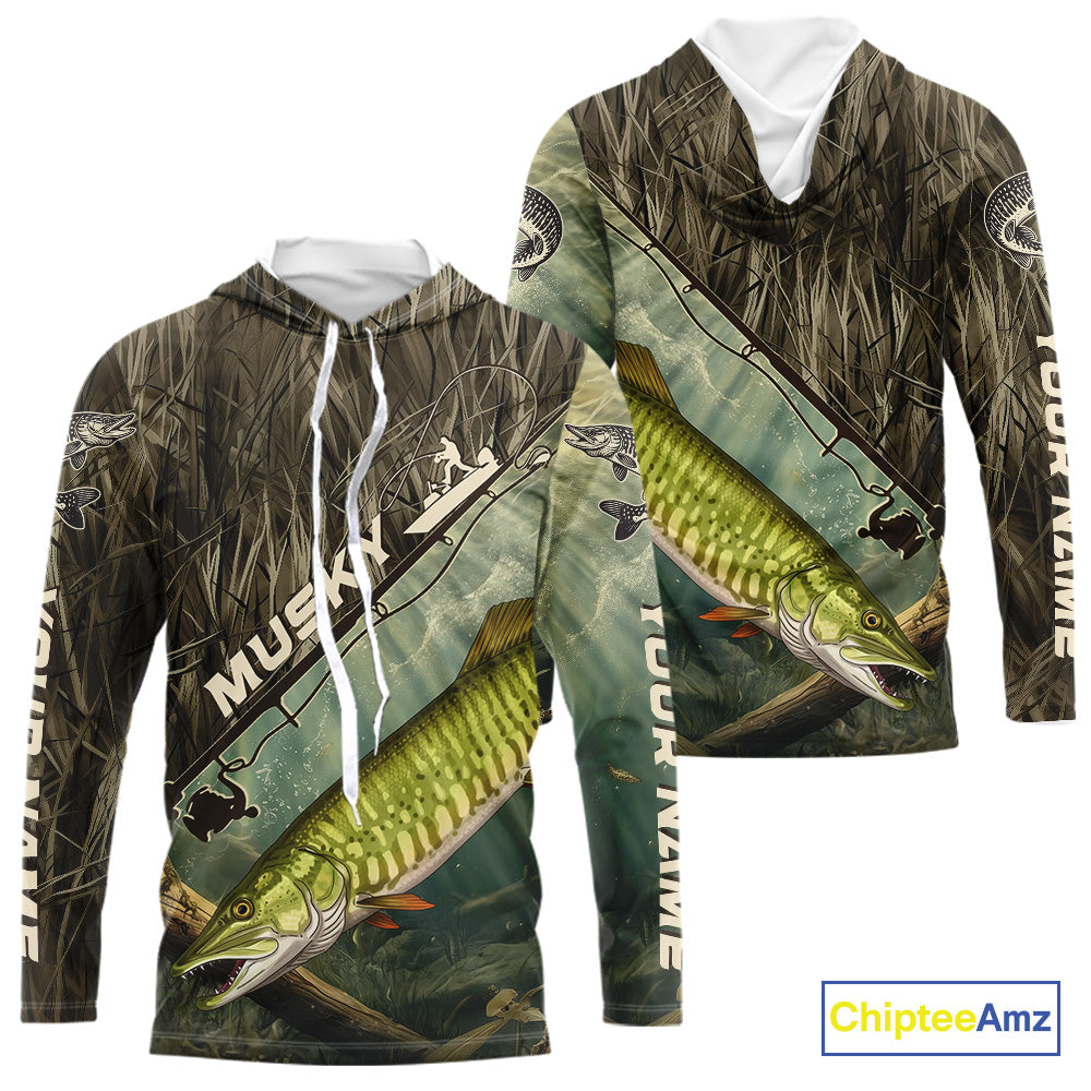 Grass Camo Custom Musky Fishing Tournament UV Protection Fishing T-Shirts