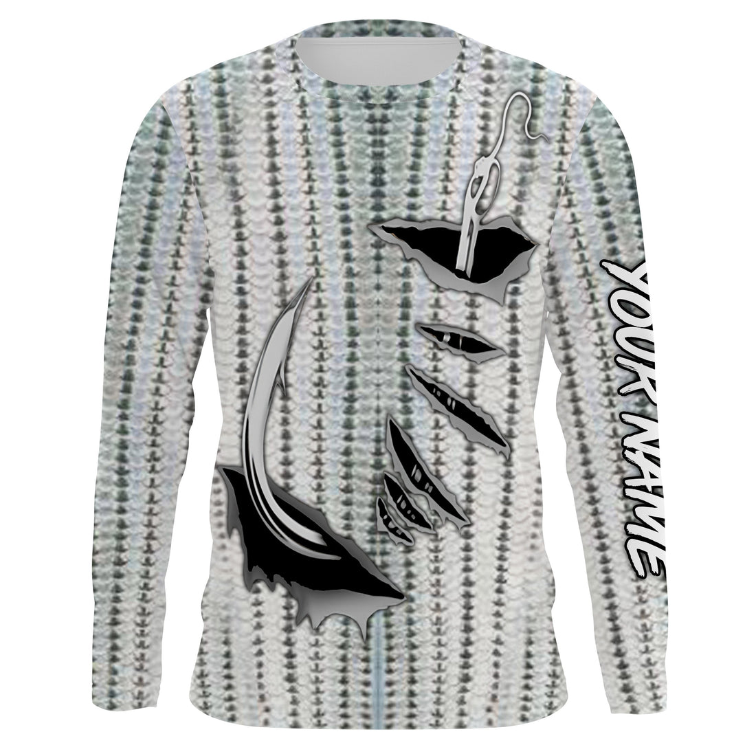 Striped Bass Fishing scales Custom Long Sleeve performance Fishing, personalized Fishing apparel - IPH1924