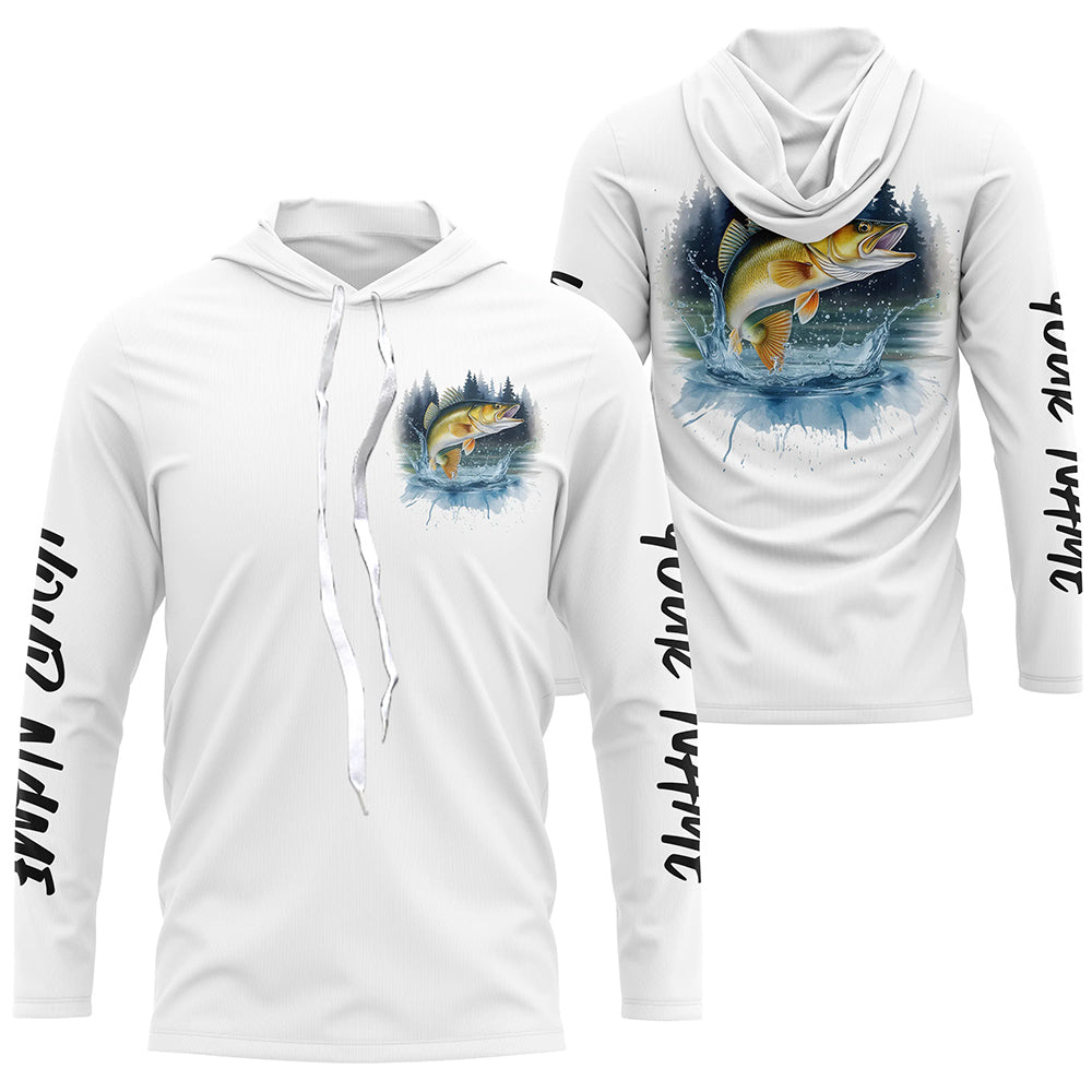 Watercolor Walleye Fishing Custom Long Sleeve Fishing, Walleye Tournament Fishing