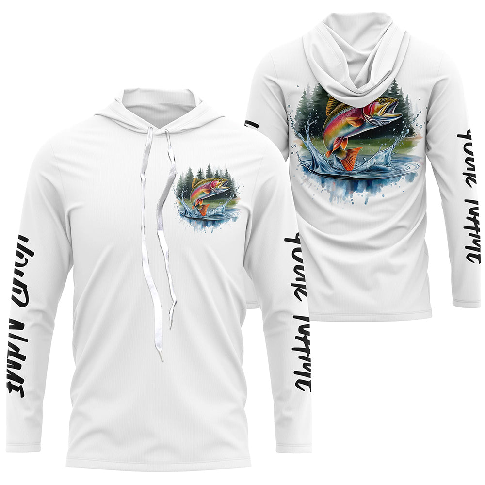 Watercolor Rainbow Trout Fishing Custom Long Sleeve Fishing, Trout Tournament Fishing
