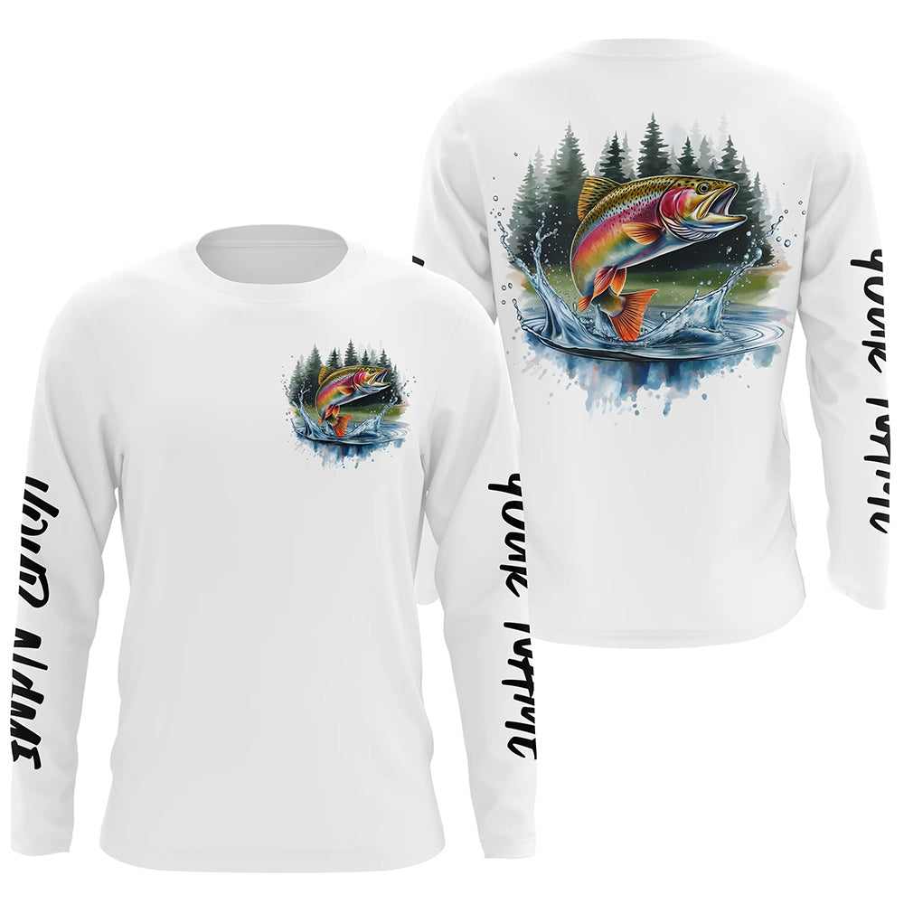 Watercolor Rainbow Trout Fishing Custom Long Sleeve Fishing, Trout Tournament Fishing