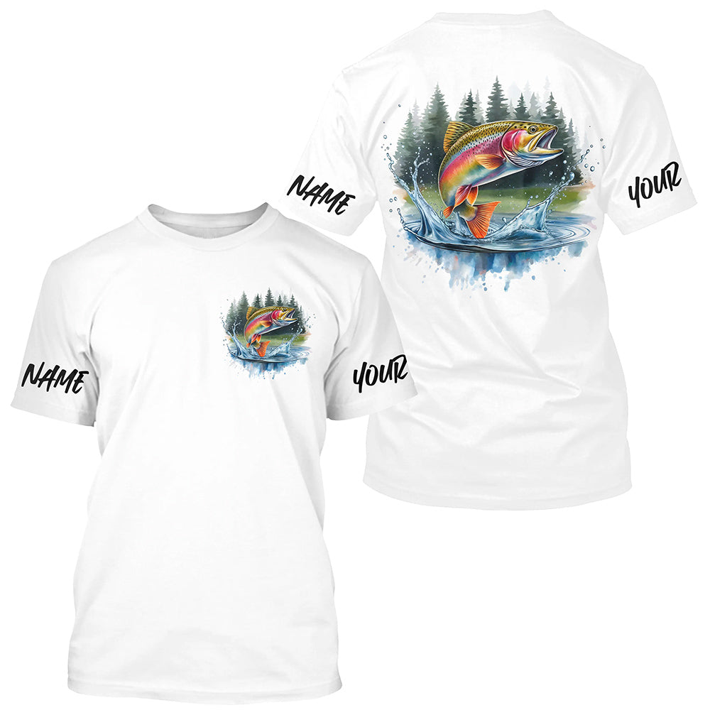 Watercolor Rainbow Trout Fishing Custom Long Sleeve Fishing, Trout Tournament Fishing