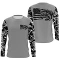 Gray Camo Us Flag Largemouth Bass Custom Patrotic Long Sleeve Fishing, Bass Fishing