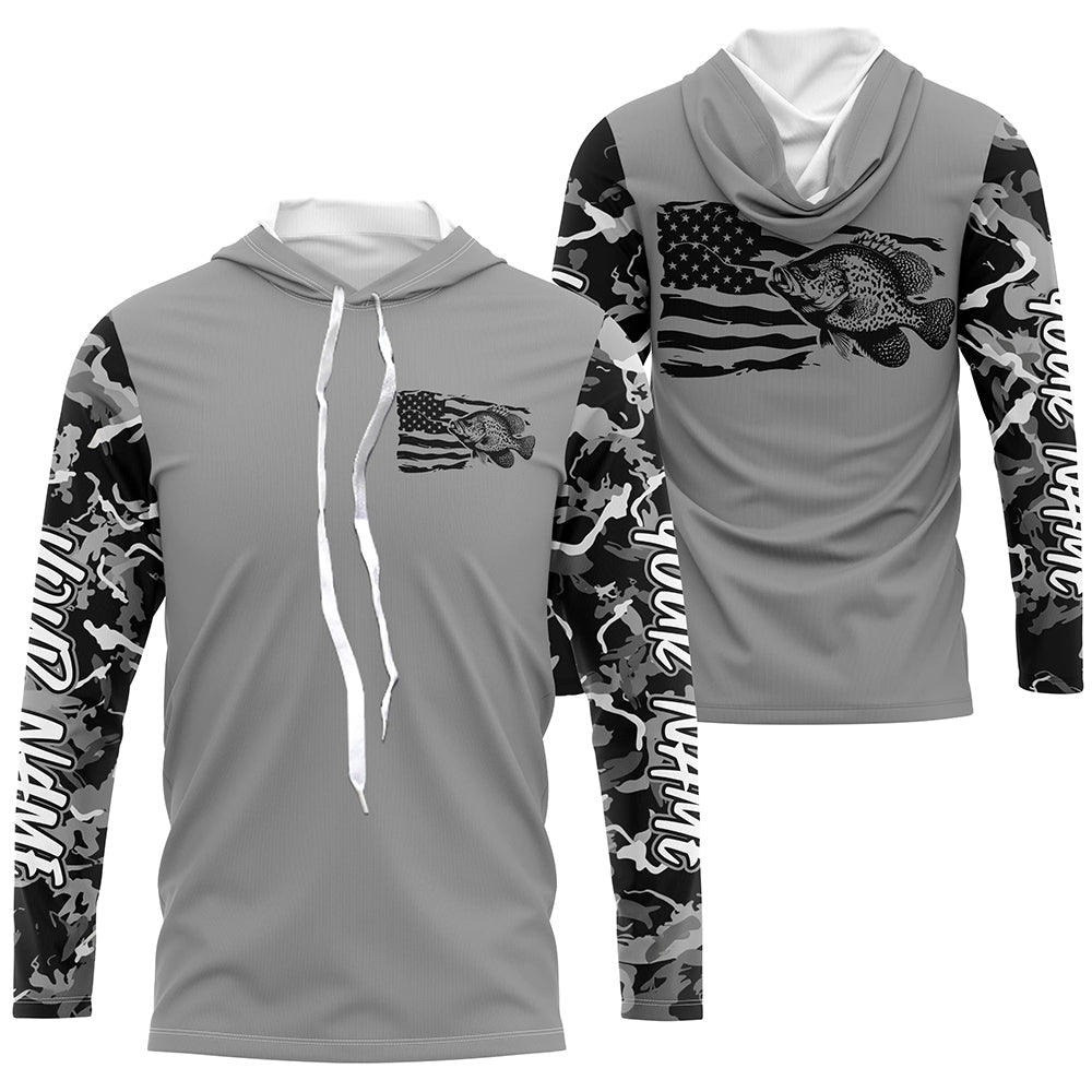 Gray Camo Us Flag Crappie Custom Patrotic Long Sleeve Fishing, Crappie Fishing