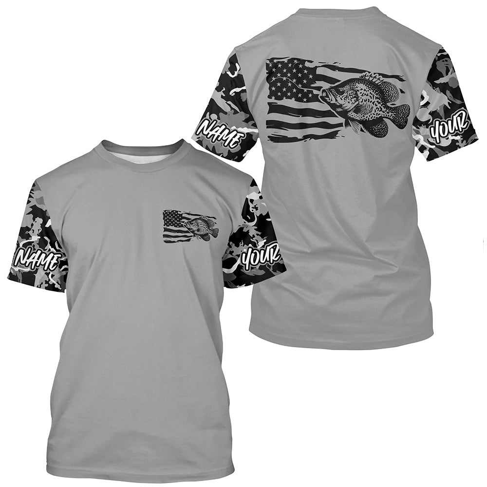 Gray Camo Us Flag Crappie Custom Patrotic Long Sleeve Fishing, Crappie Fishing