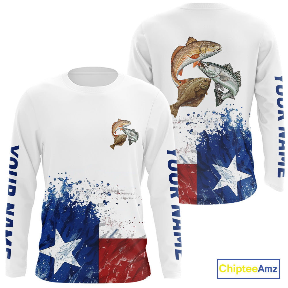 Custom Texas Flag Texas Slam Redfish, Trout, Flounder Long Sleeve Hooded UV Protection Fishing