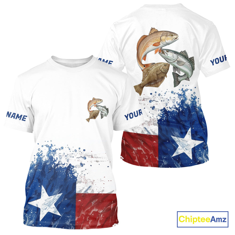 Custom Texas Flag Texas Slam Redfish, Trout, Flounder Long Sleeve Hooded UV Protection Fishing