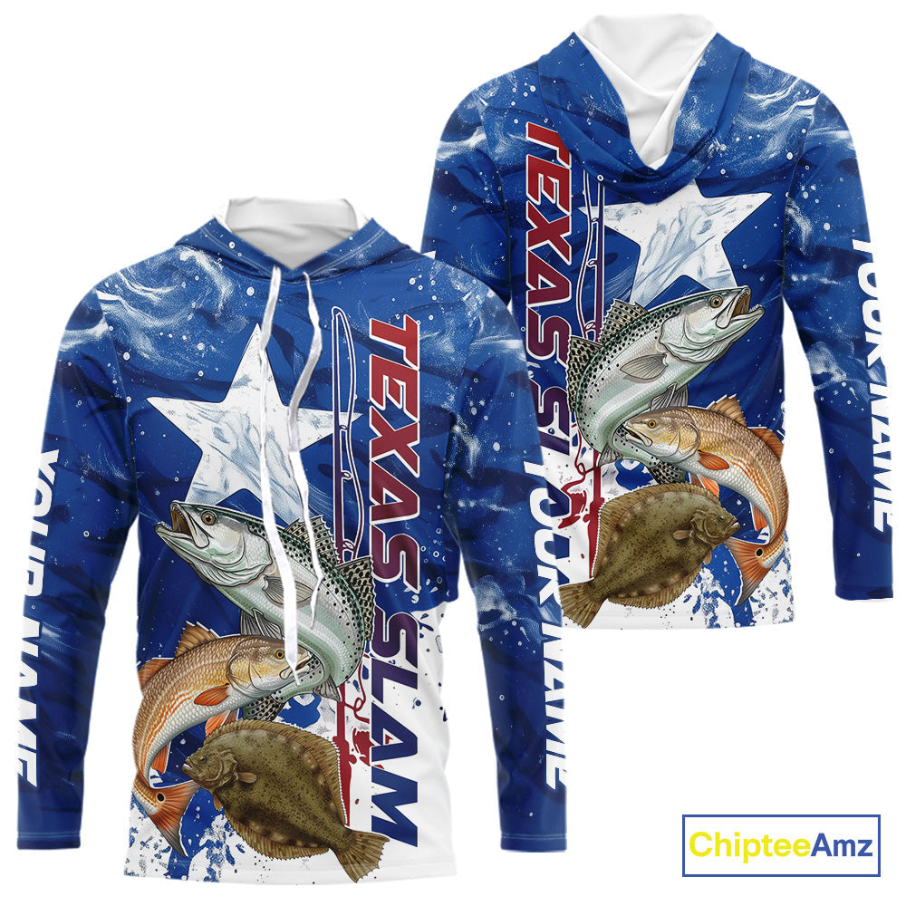 Custom Texas Slam Redish, Trout,Flounder Long Sleeve Hooded Performance Sun Protection Fishing