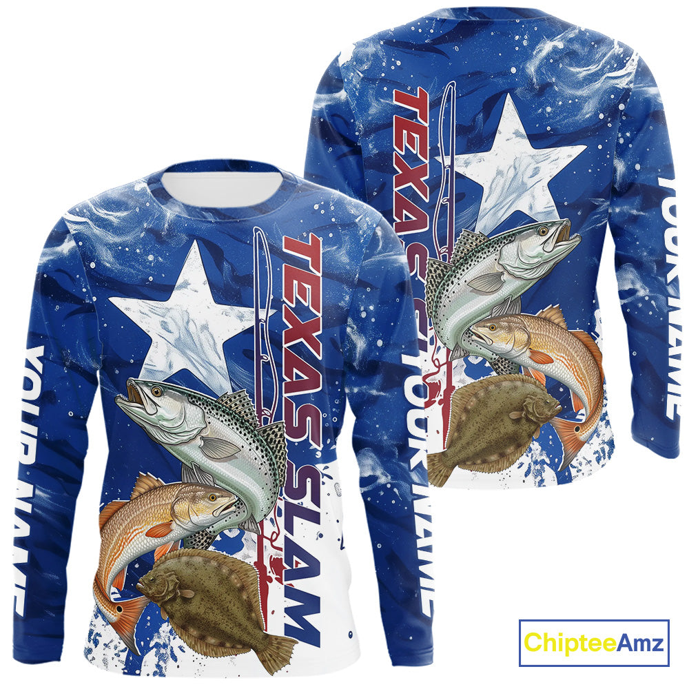 Custom Texas Slam Redish, Trout,Flounder Long Sleeve Hooded Performance Sun Protection Fishing