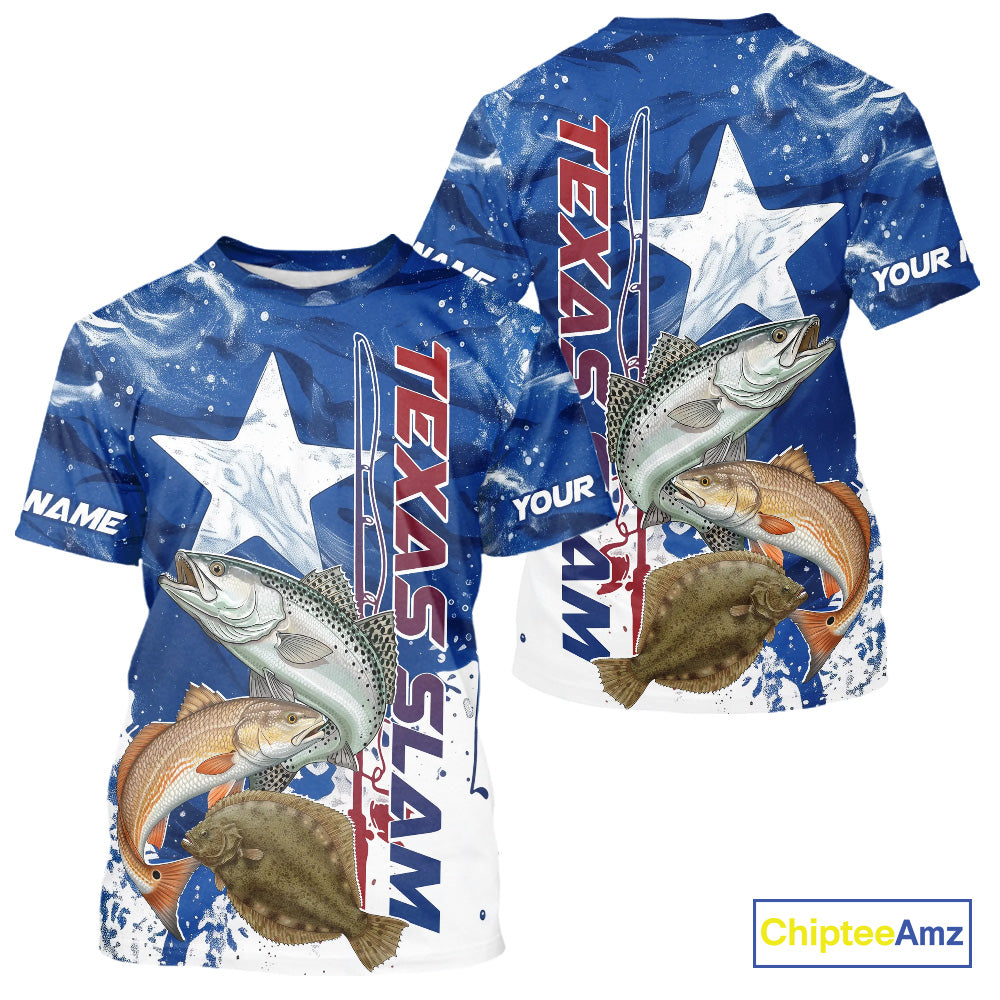 Custom Texas Slam Redish, Trout,Flounder Long Sleeve Hooded Performance Sun Protection Fishing